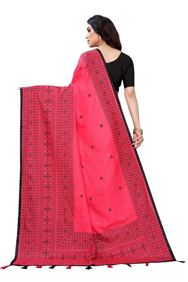Vamika Pink Sana Silk Printed Saree (Nihal Pink) | Grocsy