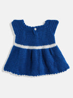 ChutPut Hand knitted Crochet Wool Queen Dress For Baby Girls - Blue | Grocsy