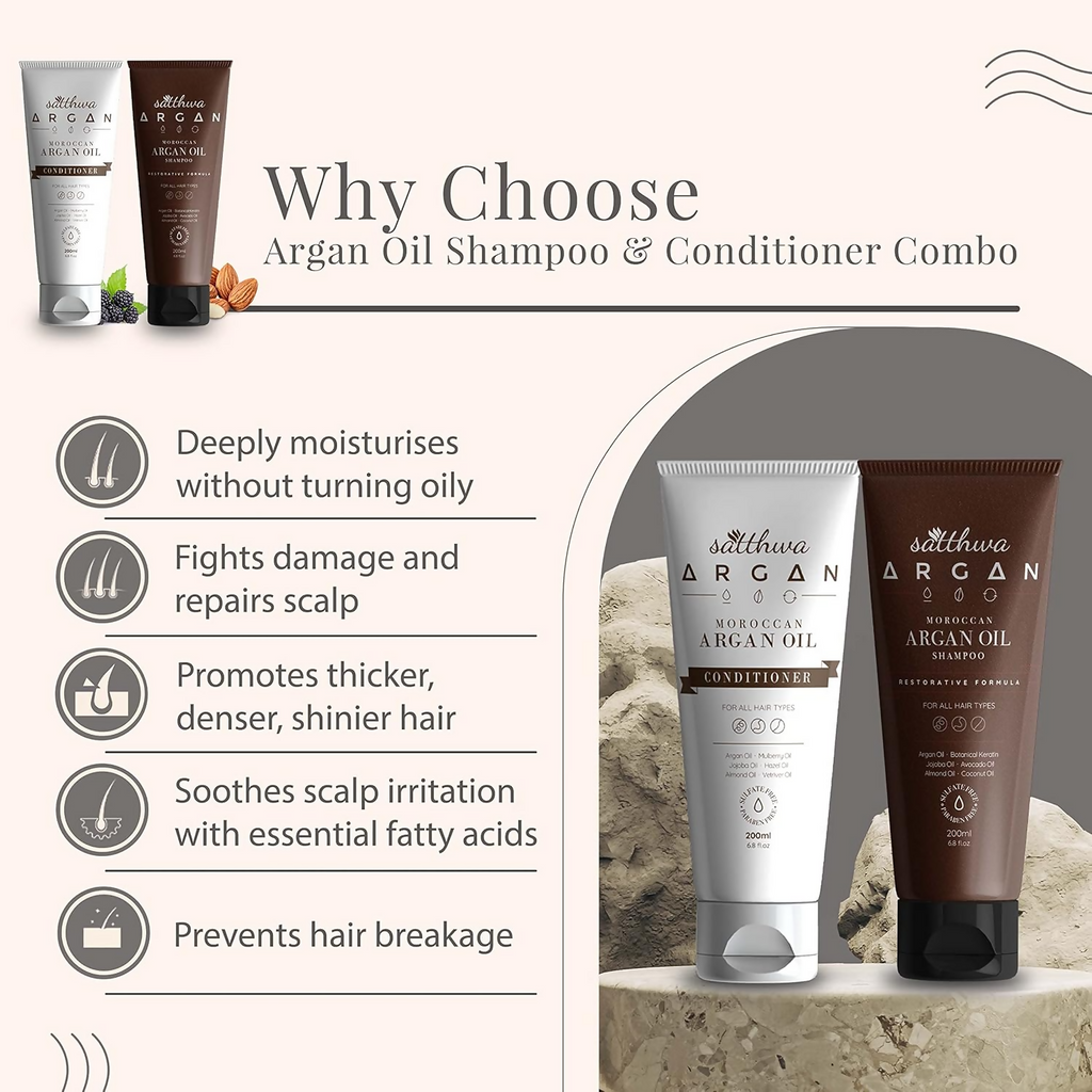 Satthwa Moroccan Argan Oil Shampoo & Conditioner Combo | Grocsy
