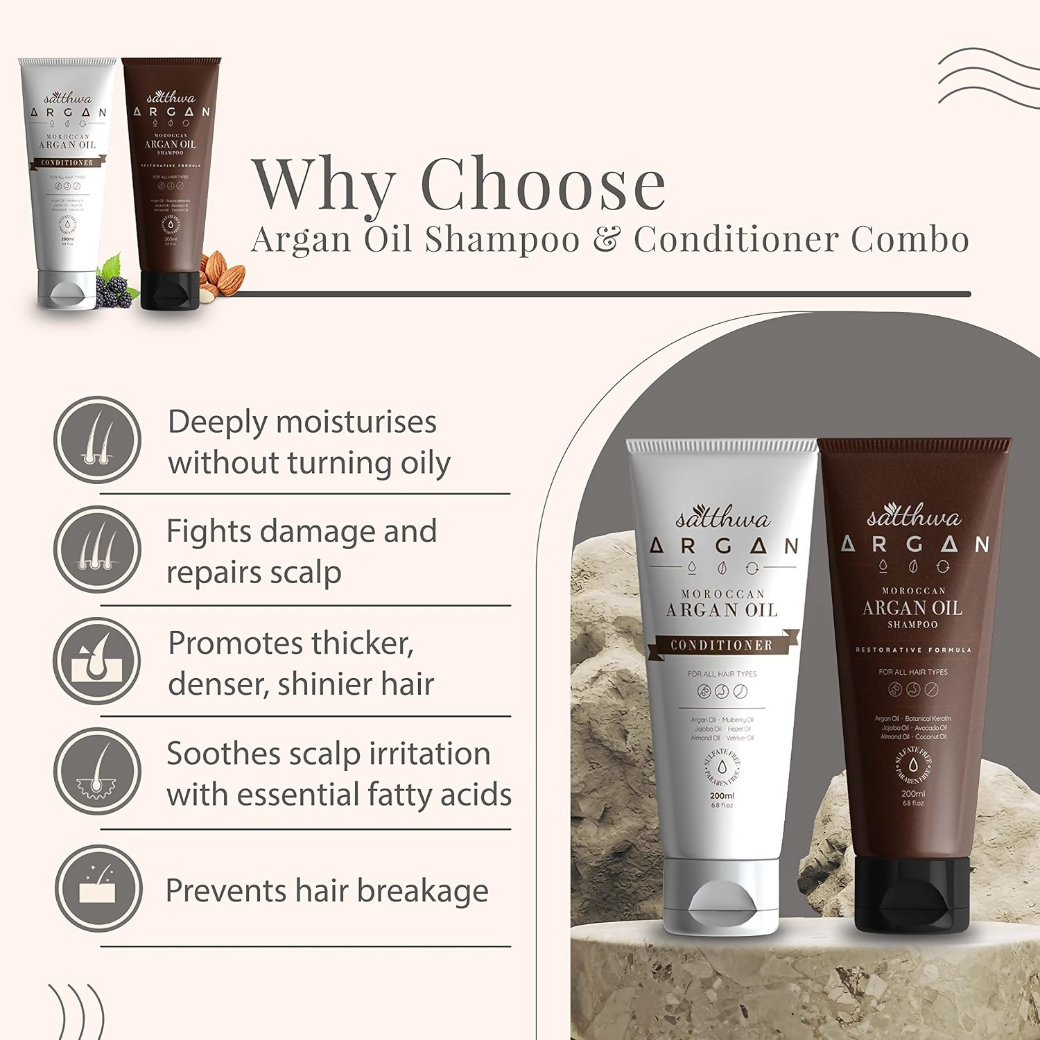 Satthwa Moroccan Argan Oil Shampoo & Conditioner Combo | Grocsy