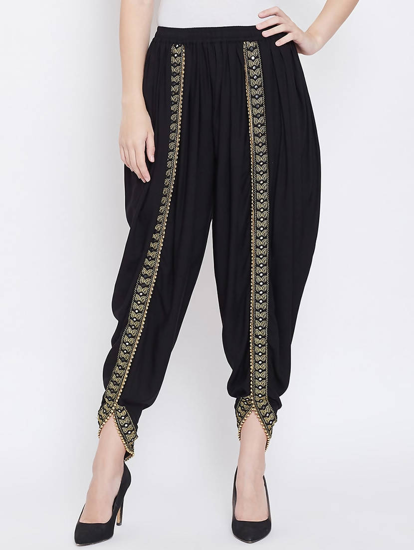 Indian Clothing Cheera Women’s Black Dhoti With Golden Lace | Grocsy
