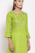 Myshka Women's Green Cotton Printed Full Sleeve Round Neck Casual Dress | Grocsy
