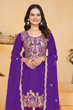 Teeya Creation Purple Color Chinon Silk Party Wear Punjabi Dhoti Suit | Grocsy