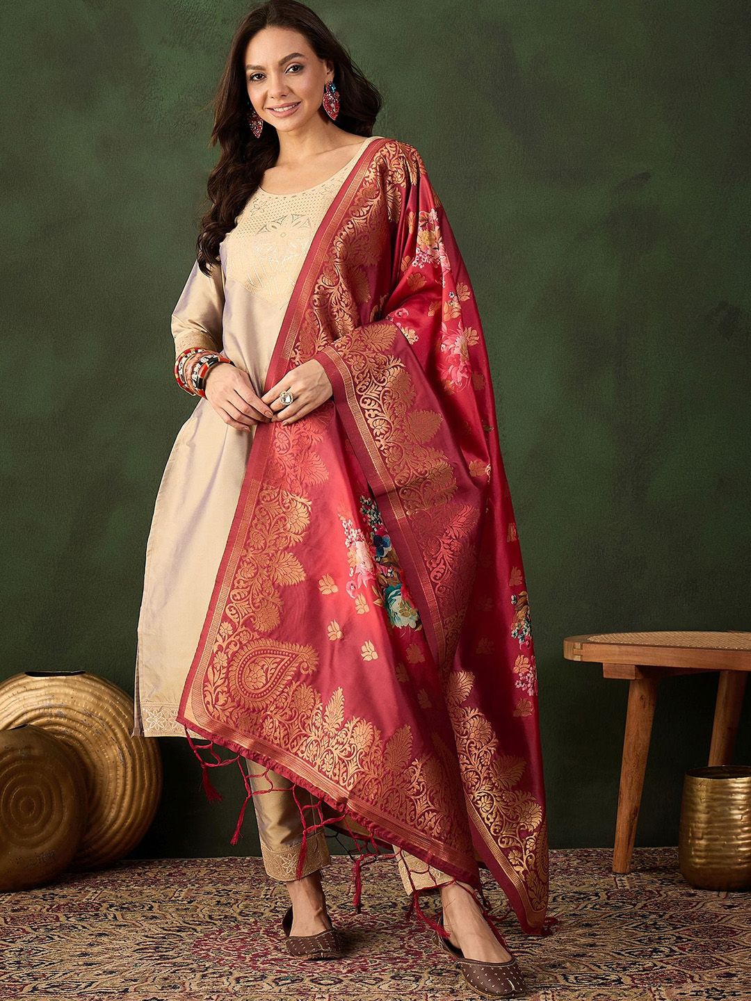 Sangria Woven Design Kurta & Trouser With Dupatta | Grocsy