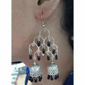 MS Fashion India Silver Oxidized Fashion Traditional Double Jhumka Long Black Pearls Earrings | Grocsy