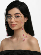Stone And Gold-Polished Mask Chain - Ruby Raang | Grocsy