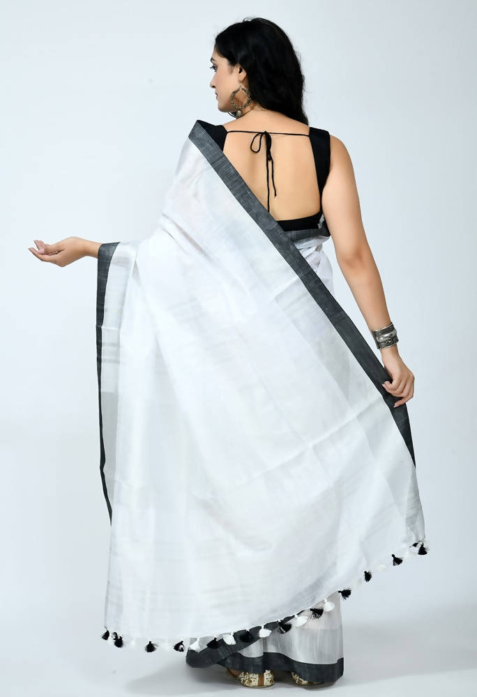 Mominos Fashion Moeza Beautiful Bhagalpuri Handloom Silk White Saree | Grocsy