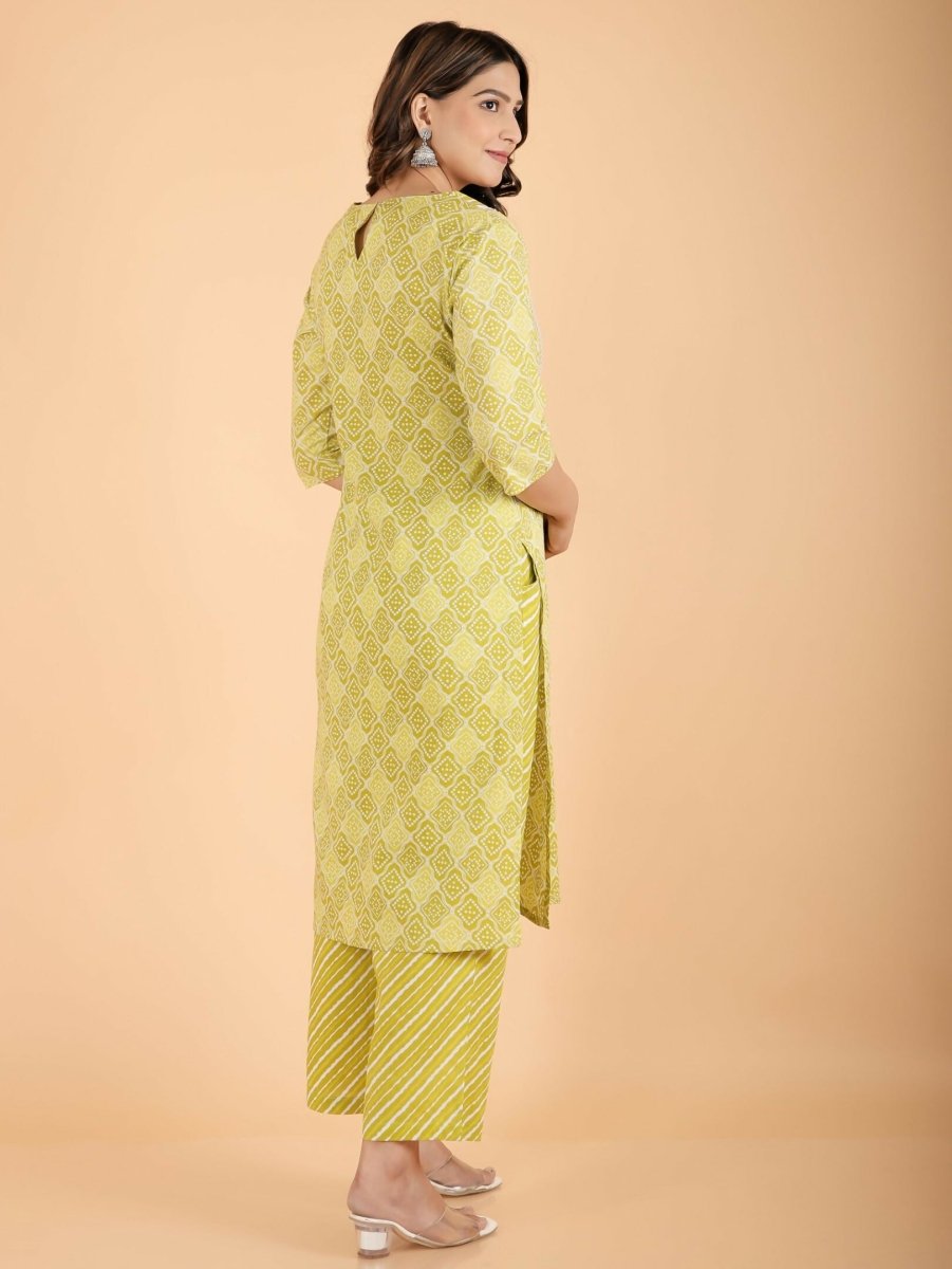 Aramya Green Soft Cotton Geometric Print Straight Kurta Set for Women | Grocsy