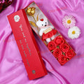 Tied Ribbons Rose Flower Artificial With Teddy - Valentines Day Gift Box | Grocsy