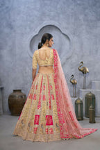 Kesar Fab Chiku Organza Embroidered Lehenga | Grocsy