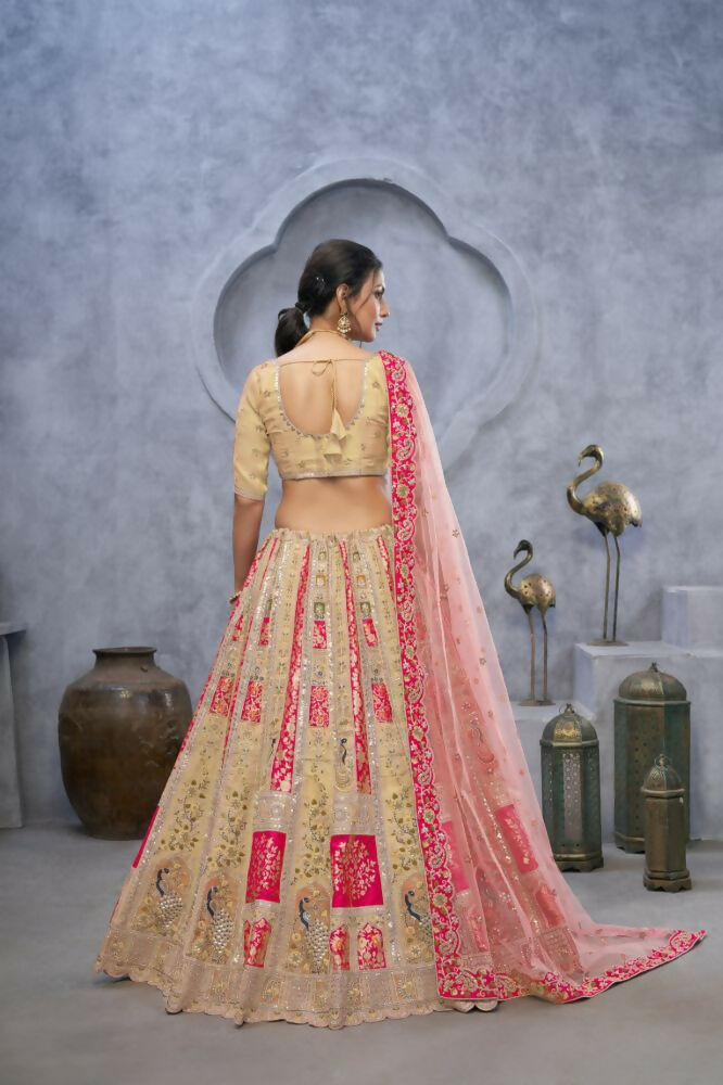 Kesar Fab Chiku Organza Embroidered Lehenga | Grocsy