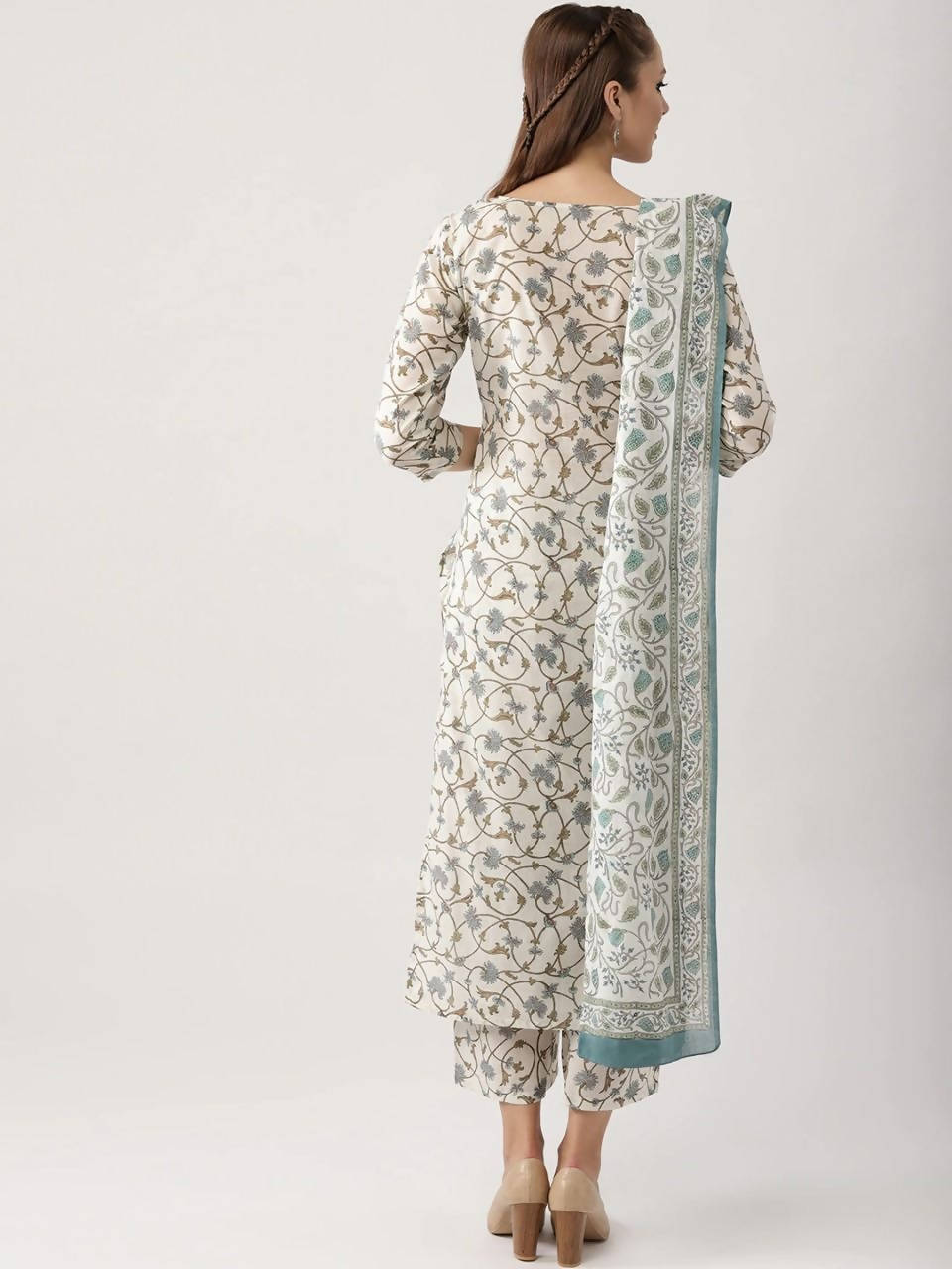 Vamika Cream Printed Cotton Party/Casual Wear Kurta Set/Suit | Grocsy