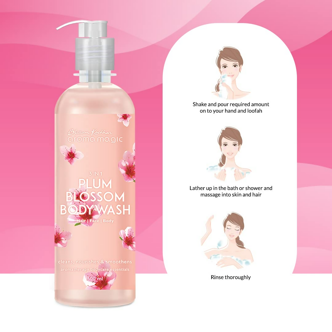 Blossom Kochhar Aroma Magic 3-in-1 Plum Blossom Body Wash Hair, Face & Body Cleanser | Grocsy