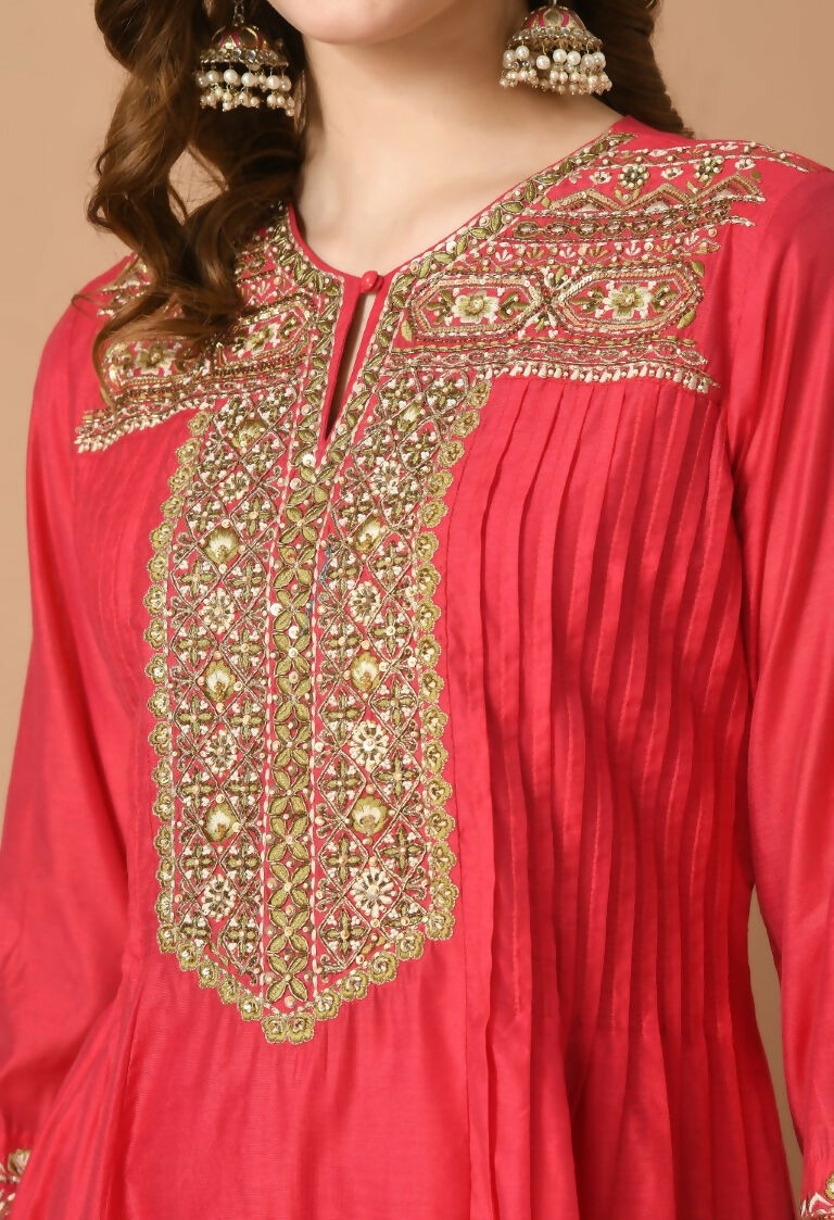 Joban Fashion Red Chanderi Kurta Set | Grocsy