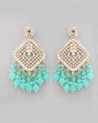 VOJ Gold-Polished Kundan And Teal Stone Studded Drop Earrings