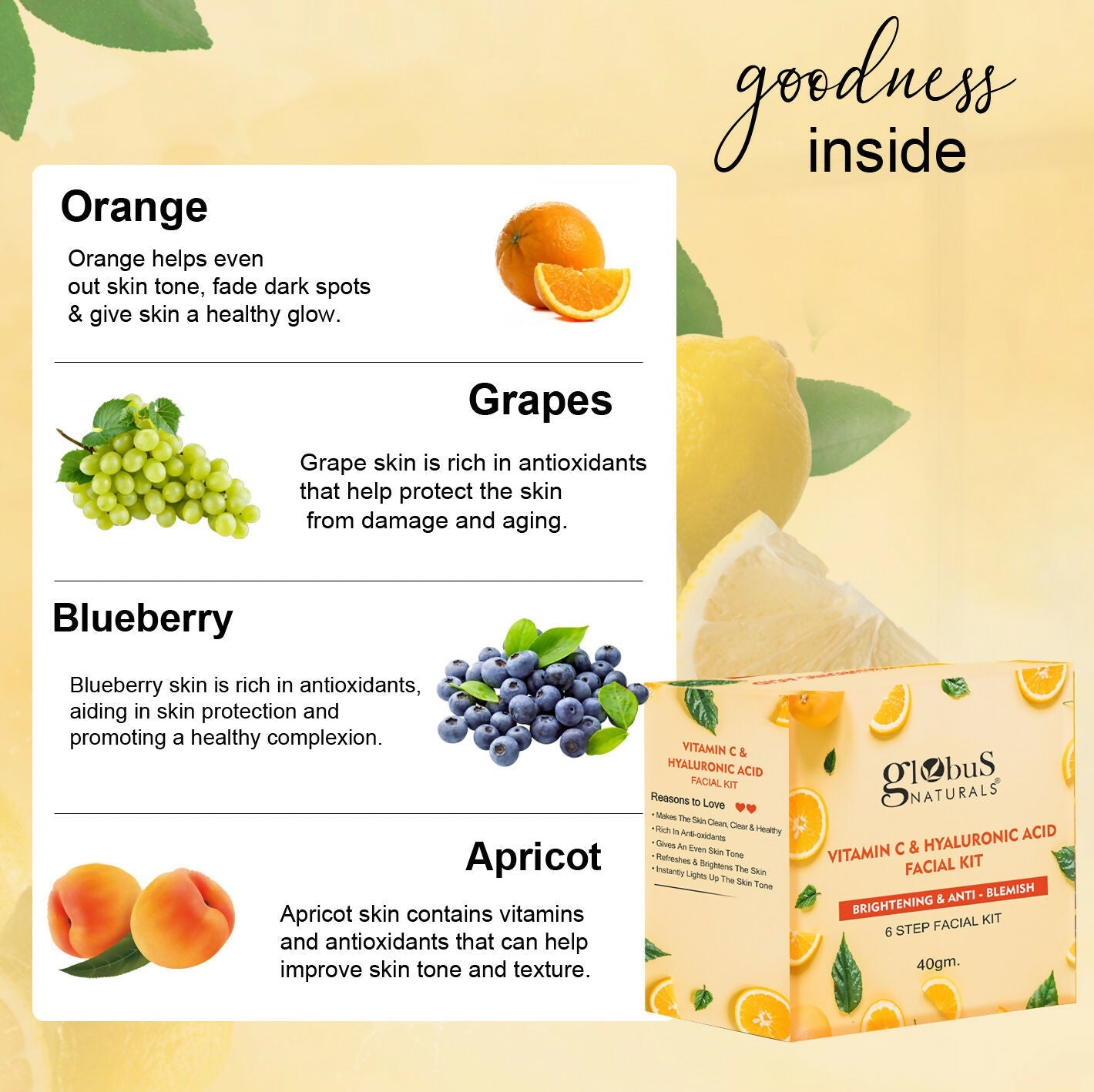 Globus Naturals Vitamin C & Hyaluronic Acid Facial Kit | Grocsy