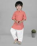 Joban Fashion Kids Island Cotton Full Sleeves Striped Kurta and Pyjama- Peach | Grocsy