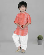 Joban Fashion Kids Island Cotton Full Sleeves Striped Kurta and Pyjama- Peach | Grocsy