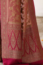 Joban Fashion Rouge Pink Crepe Chiffon Pure Handloom Banarasi Silk Saree | Grocsy