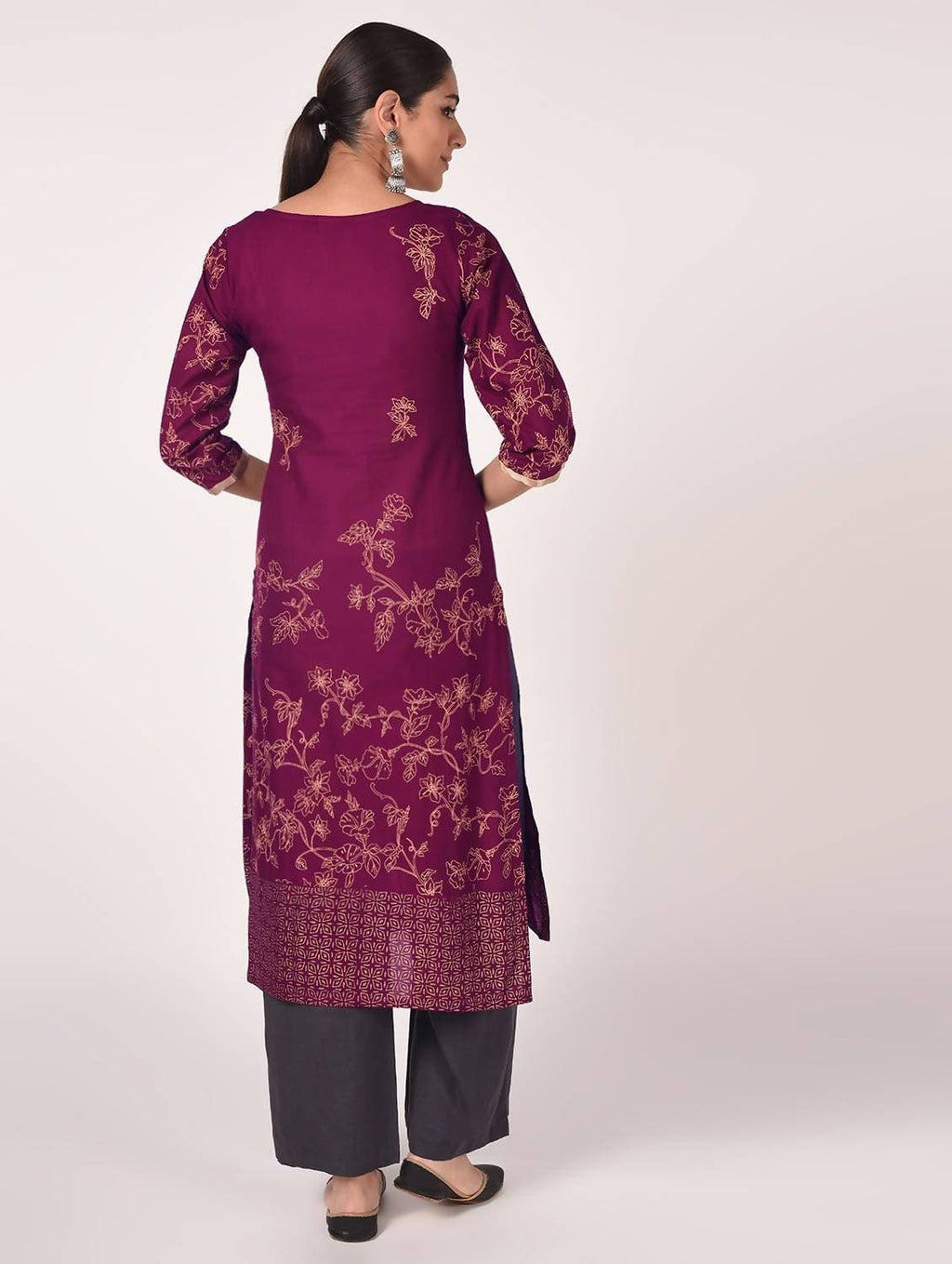 Cheera Hand Block Print Purple Color Straight Kurta | Grocsy