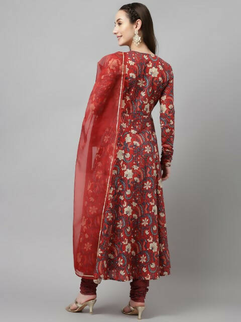 FIORRA Women's Maroon Pure Cotton Flared Kurta Pant With Dupatta | Grocsy