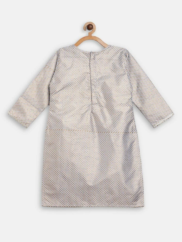 Ahalyaa Poly Silk Gold Printed Straight Kids Kurta With Palazzo For Girls | Grocsy