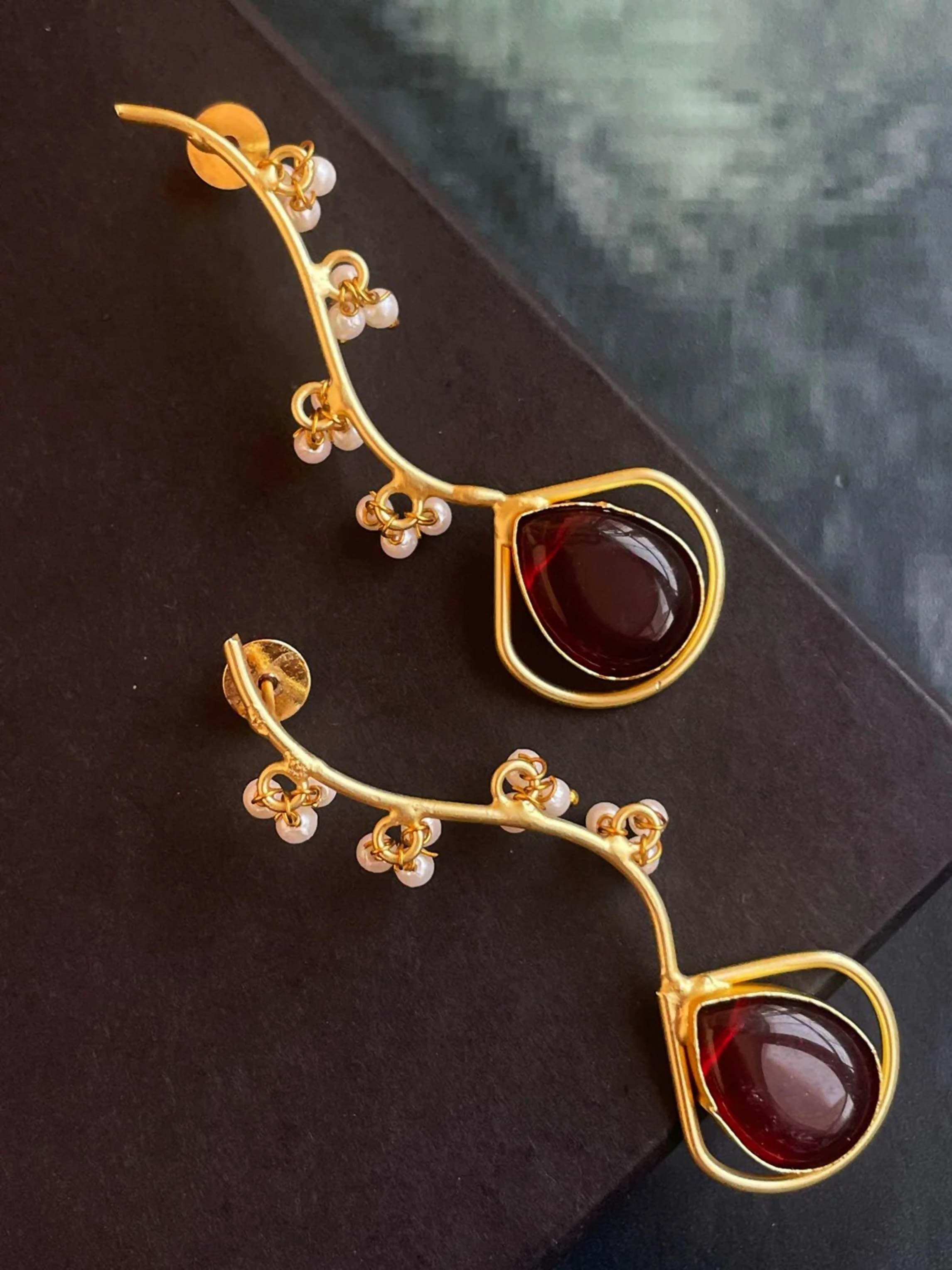 Joban Fashion Women Maroon Monalisa Stone Trendy Golden Earring | Grocsy