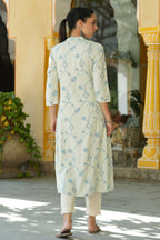 Juniper Women's Sky Blue Rayon Staple Printed A-Line Kurta | Grocsy