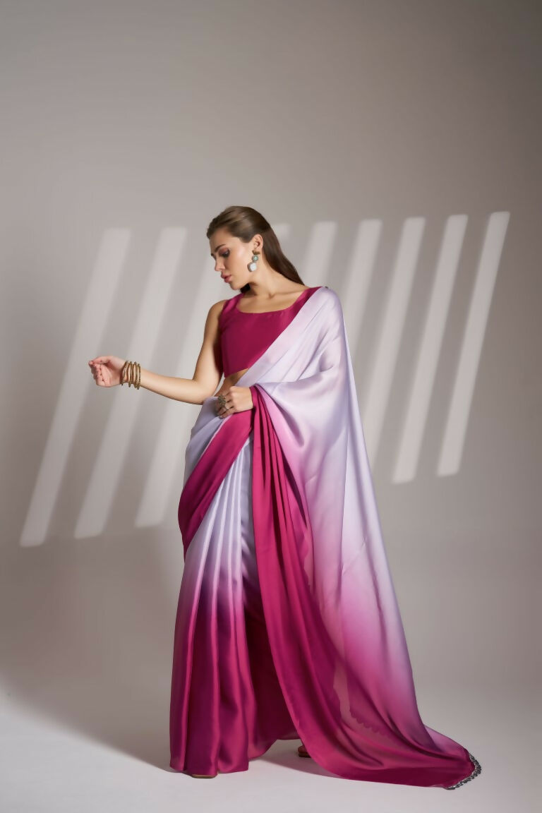 Lavender Chinon Solid Fancy Designer Saree - Nafisa | Grocsy