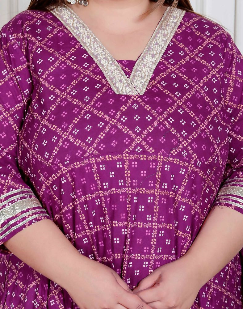 Miravan Plus Size Women Cotton Magenta Gota Lace And Embroidered Anarkali Kurta | Grocsy