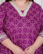 Miravan Plus Size Women Cotton Magenta Gota Lace And Embroidered Anarkali Kurta | Grocsy