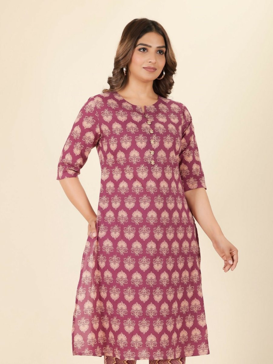 Aramya Pink Soft Cotton Floral A-line Kurta for Women | Grocsy