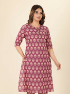 Aramya Pink Soft Cotton Floral A-line Kurta for Women | Grocsy