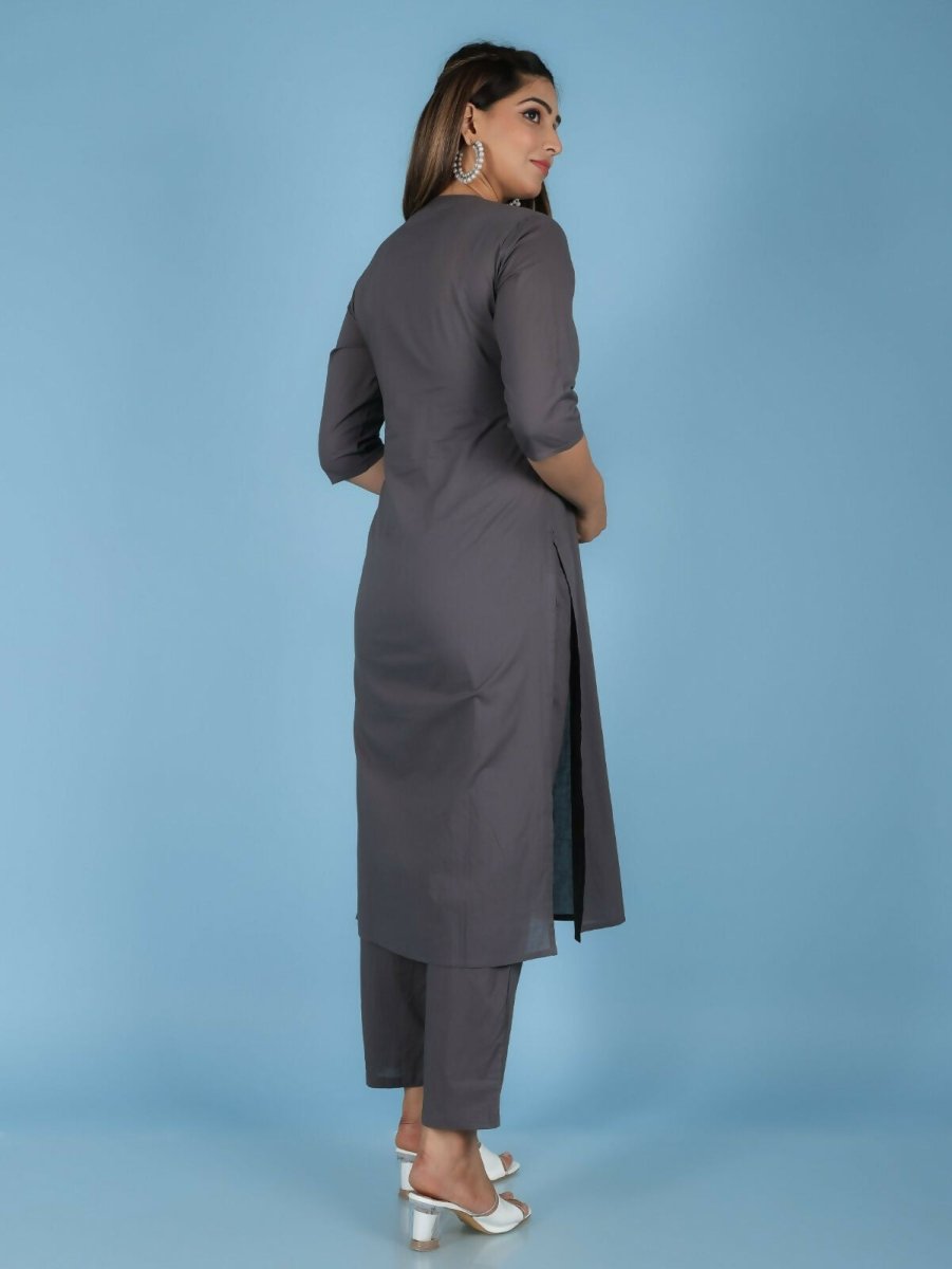 Aramya Grey Soft Cotton Solid Straight Kurta for Women | Grocsy