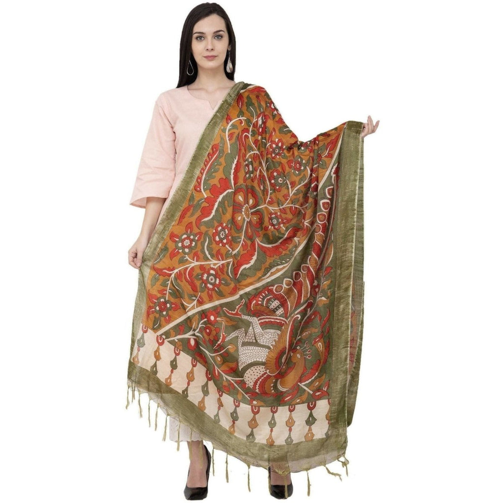 A R Silk Modal Kalamkari Printed Fancy Green Dupatta | Grocsy