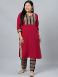 Sztori Plus Size Geometric Printed Straight Kurta With Trousers | Grocsy
