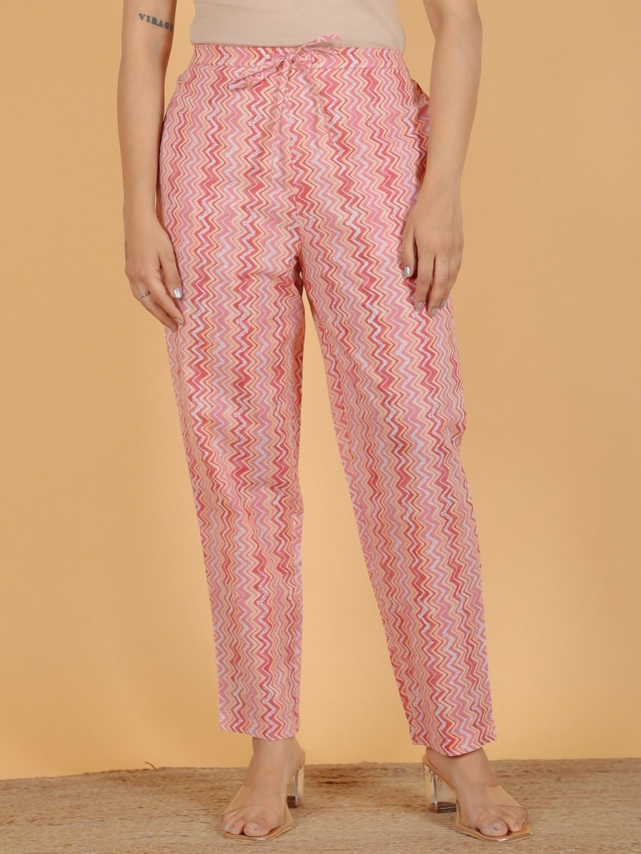 Aramya Straight Soft Cotton Abstract Print Women's Kurta Set - Pink | Grocsy