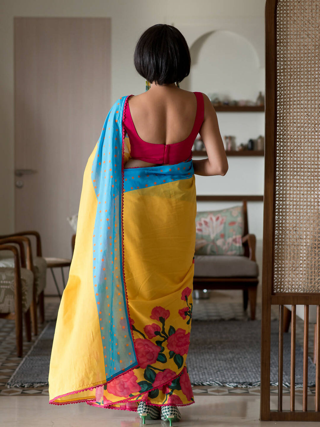 Suta Yellow Floral Pure Cotton Saree | Grocsy