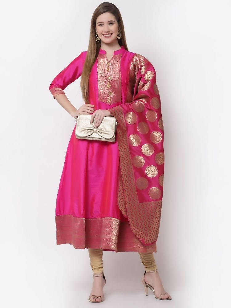 Myshka Pink Color Silk Solid Anarkali Gown With Dupatta | Grocsy