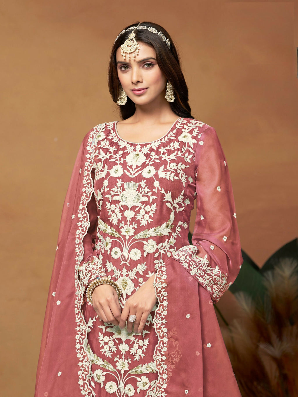 Anaita Peach Embroidered Soft Organza Salwar Suit | Grocsy
