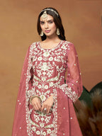 Anaita Peach Embroidered Soft Organza Salwar Suit | Grocsy