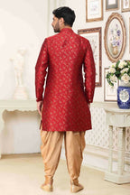 Raivat Ethnic Banarasi Jacquard Embroidery Semi Indo Western Sherwani In Maroon Colour | Grocsy
