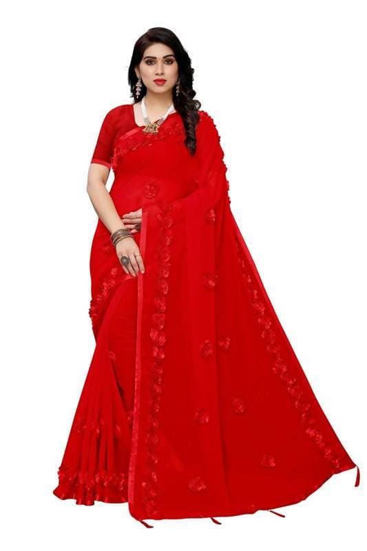 Vamika Red Georgette Embroidery Saree (GULABO RED) | Grocsy
