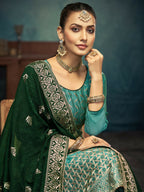 Anaita Light Green Premium Embroidered with servos waki diamond Vichitra Silk Stitched Salwar Suit | Grocsy