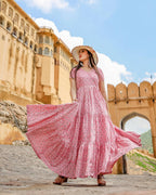Designer Partywear Printed Pink Pure Maslin Gown - Anbazaar | Grocsy