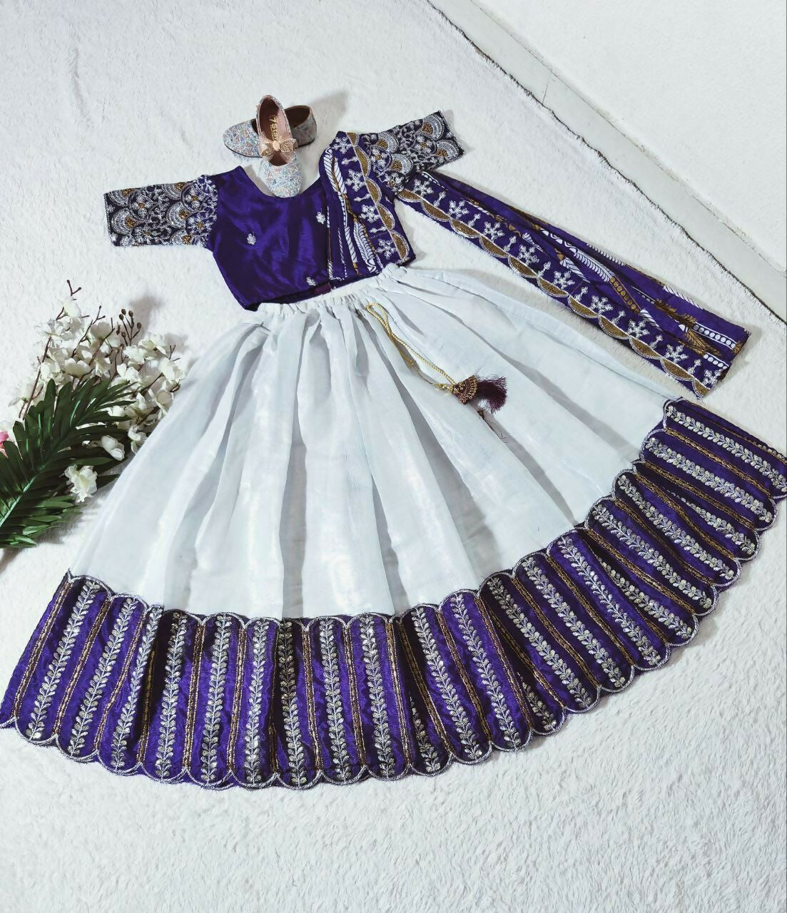 Jyoti Fashion Classy Blue Heavy Chenille Sequins Embroidered Kids Lehenga Choli Set | Grocsy
