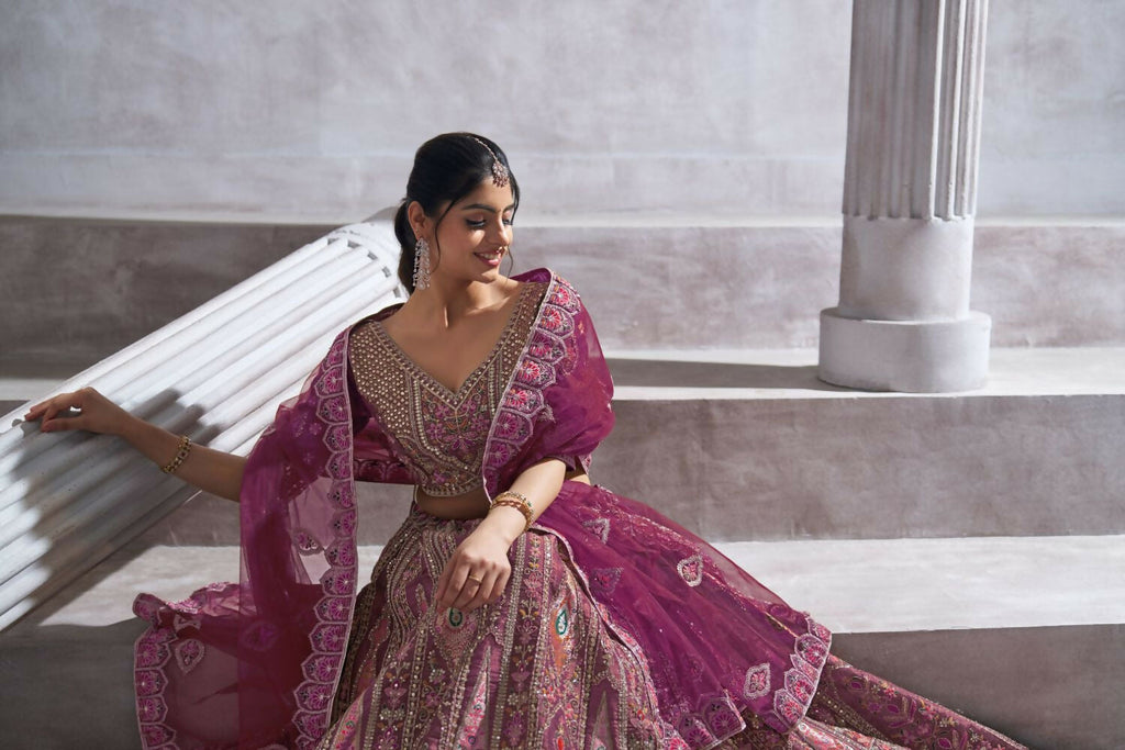 Kesar Fab Purple Banarasi Silk Hand_Woven Lehenga | Grocsy