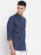 Even Apparels Pure Cotton Blue Men's Kurta With Band Collar | Grocsy