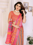 PR Fashion Orange Handloom Linen Cotton Zari Saree | Grocsy