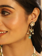 Nuyug 22K Gold Plated Pearl Empress Flora Green Stone Drops Necklace Set | Grocsy